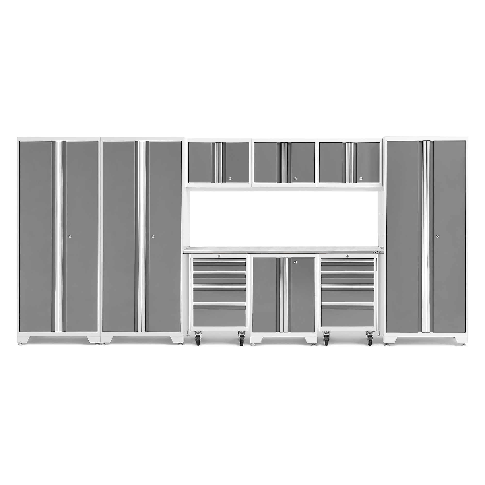 NewAge Products, Bold Series White 10-Pc. Steel Garage Cabinet Set, Width 162 in, Height 76.75 in, Depth 18 in, Model# 56977